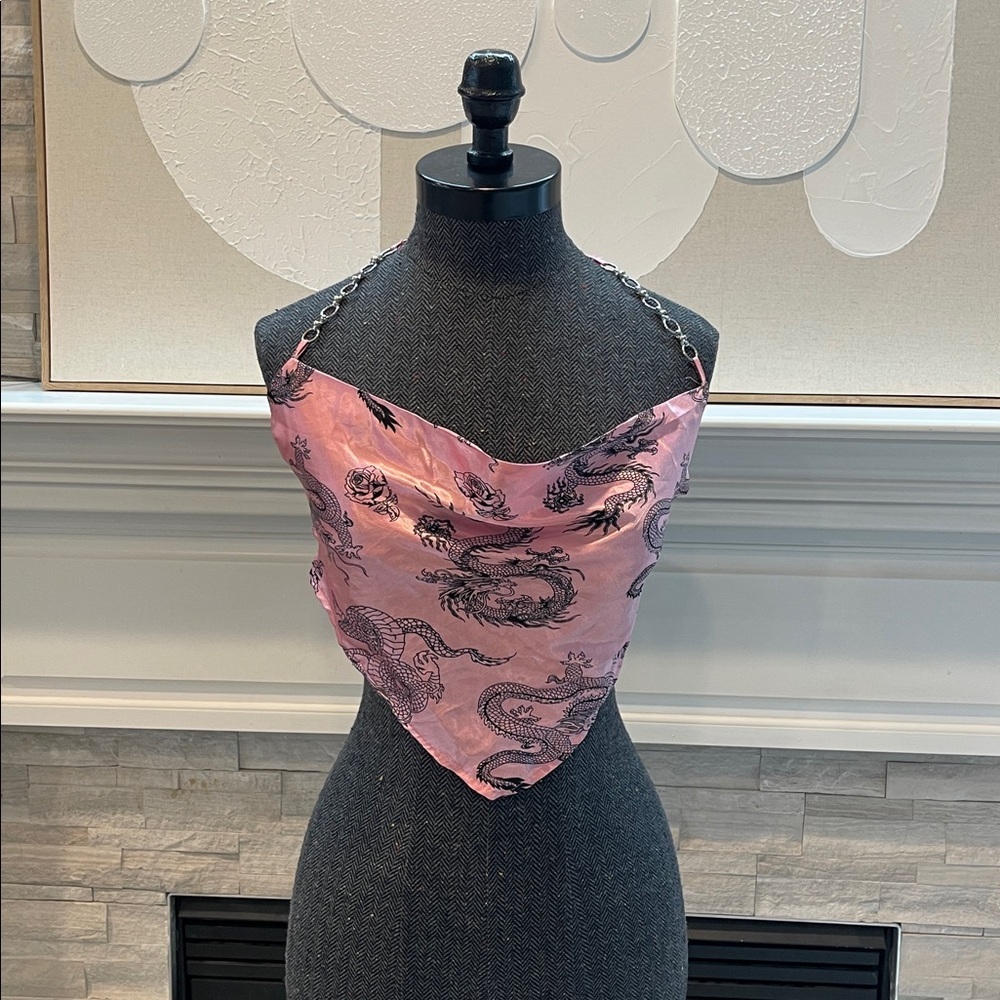 Forever 21 Pink and Black Dragon Print Fabric Bandana Top size small